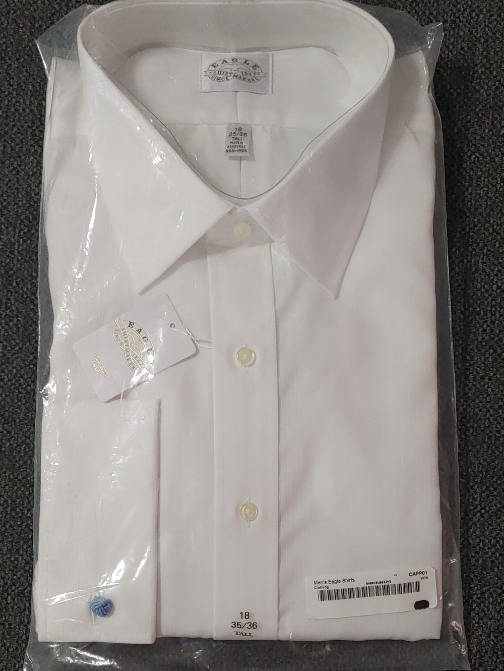 Men's White Dress Shirt by - Eagle Shirtmakers Formal Neck 18 Tall Long Sleeve